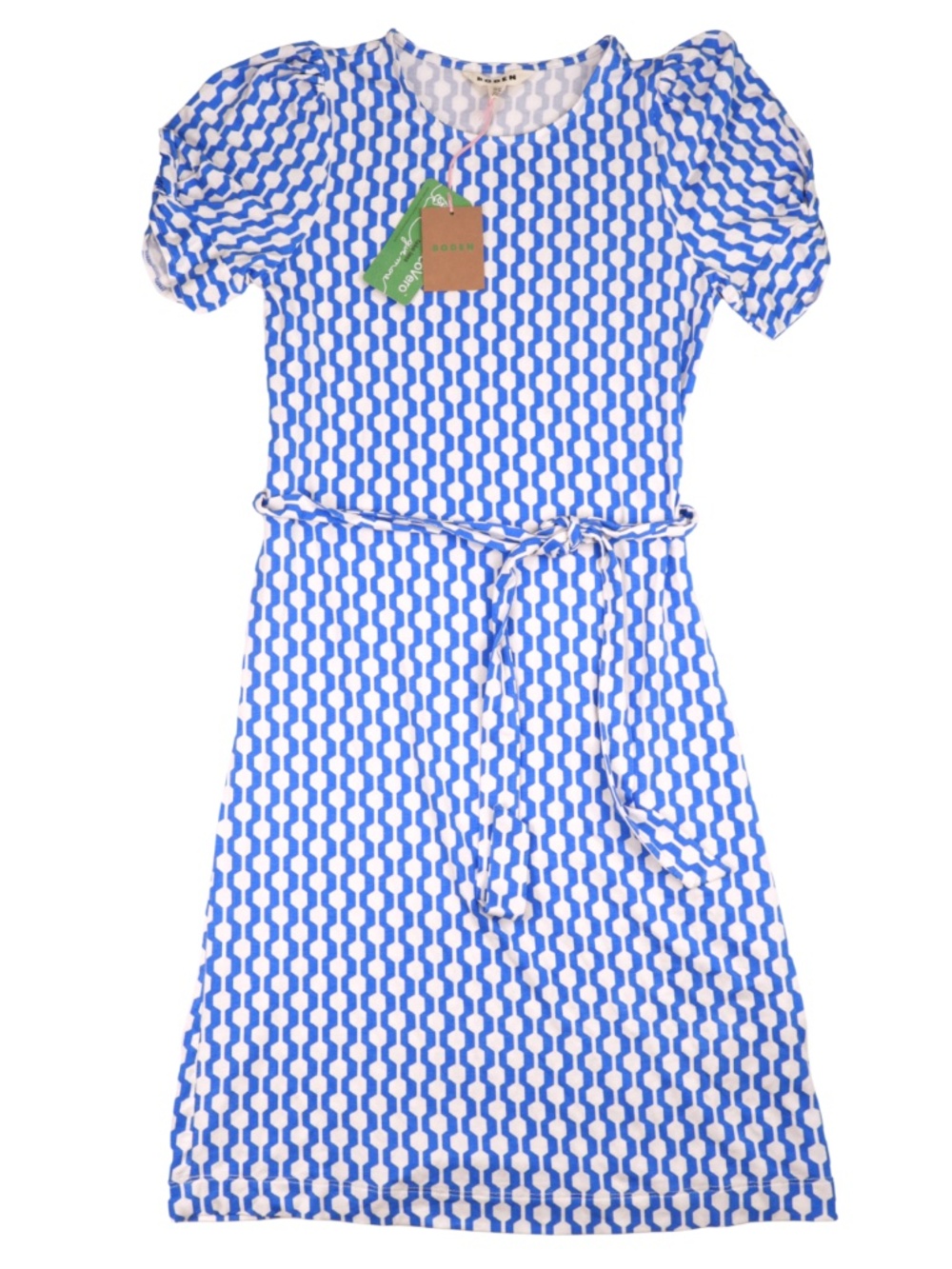 Boden Dress NWT Size 6R Blue Geometric Print Tie Waist Midi